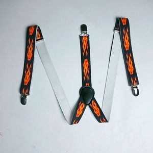 Orange Flames on Black Suspenders
